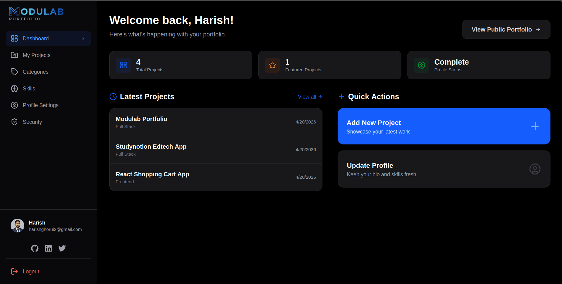 Modulab Portfolio Admin Dashboard Preview